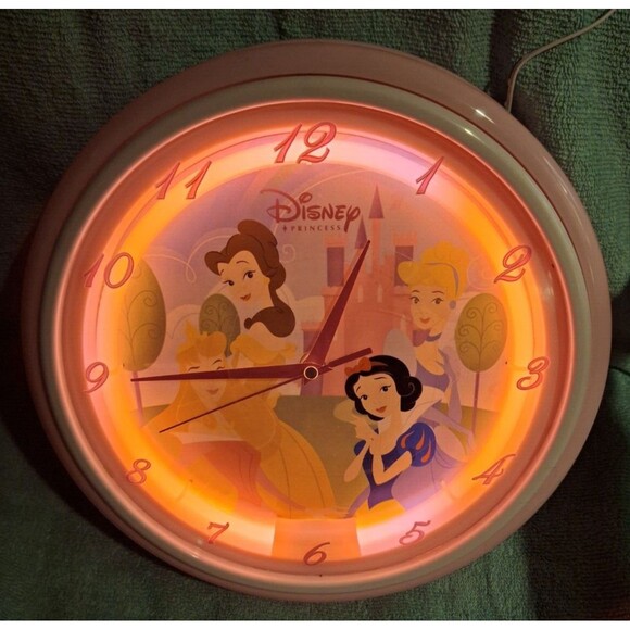 Disney Princess Neon Wall Clock Pink Glow Box 2005 Cinderella Snow White Belle.. - Picture 6 of 16